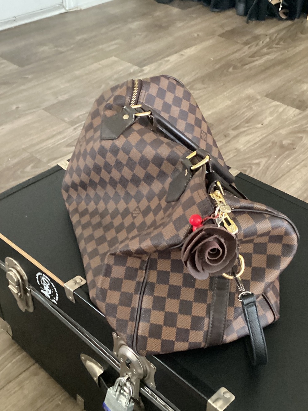Vintage Louis Vuitton Brown Damier Ebene Satchel with Gold-Tone Hardware - Picture 8 of 12